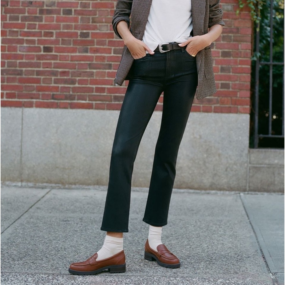 Paige Cindy Coated Mid-Rise Straight Jeans Black Fox Luxe Coating 25P